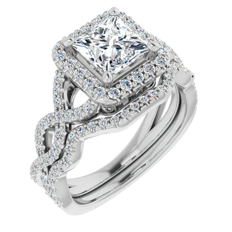 Princess Infinity Halo Engagement Ring with Scrolls