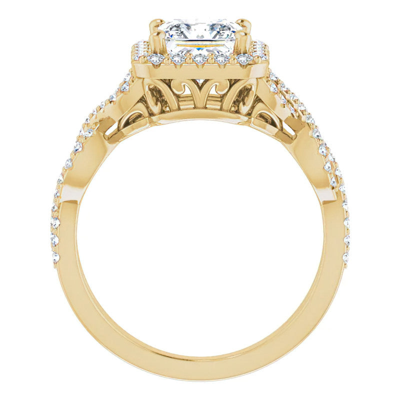 Princess Infinity Halo Engagement Ring with Scrolls