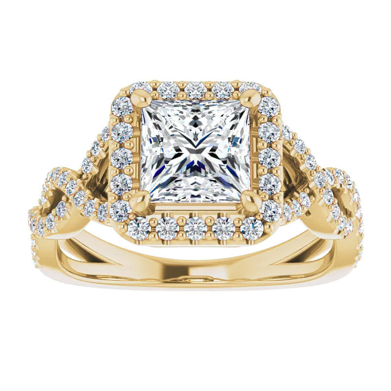 Princess Infinity Halo Engagement Ring with Scrolls