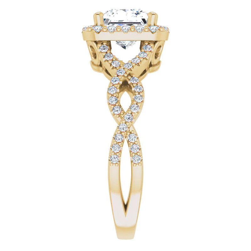 Princess Infinity Halo Engagement Ring with Scrolls