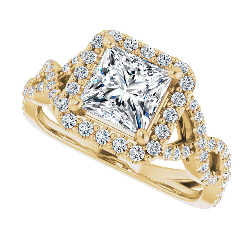 Princess Infinity Halo Engagement Ring with Scrolls