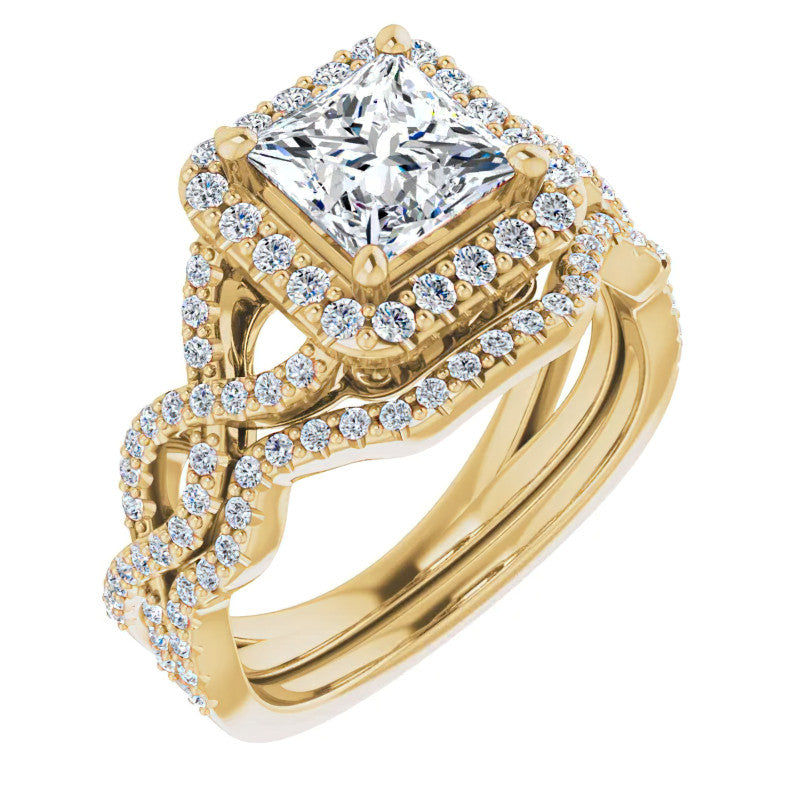 Princess Infinity Halo Engagement Ring with Scrolls
