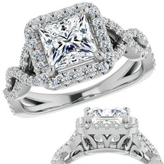 Princess Infinity Halo Engagement Ring with Scrolls