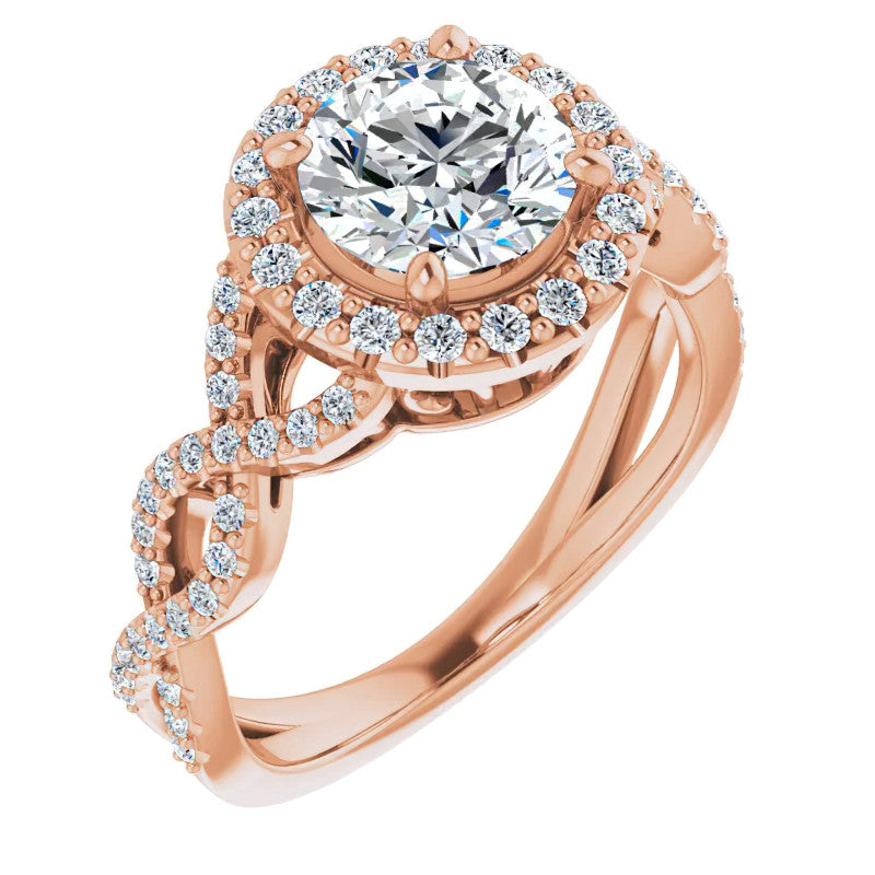 Round Infinity Halo Engagement Ring with Scrolls