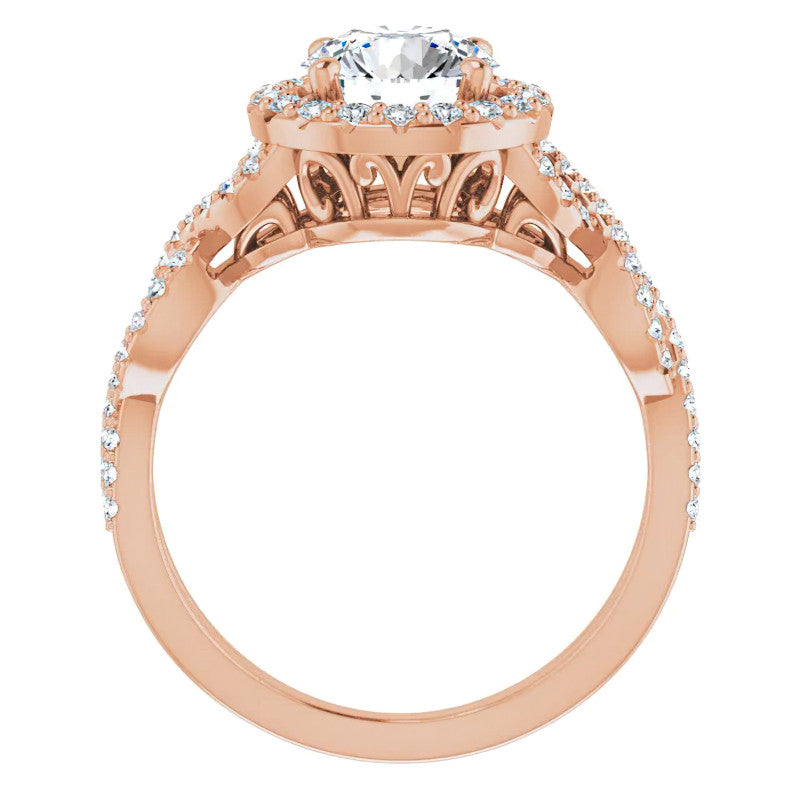 Round Infinity Halo Engagement Ring with Scrolls