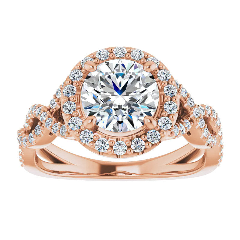 Round Infinity Halo Engagement Ring with Scrolls
