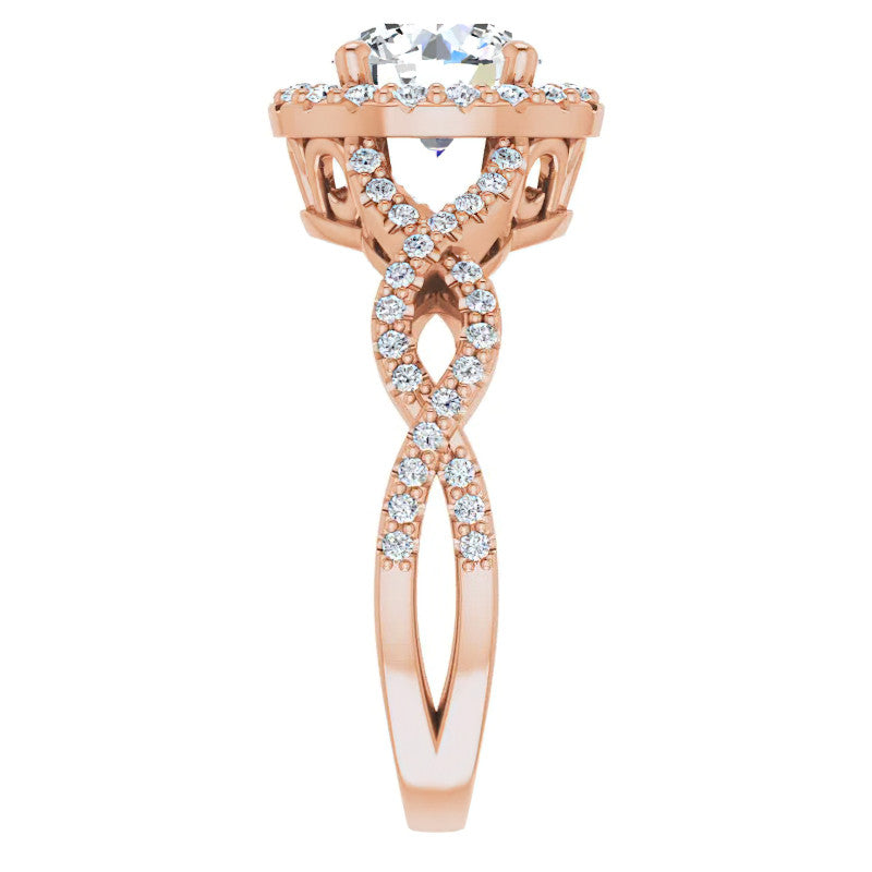 Round Infinity Halo Engagement Ring with Scrolls