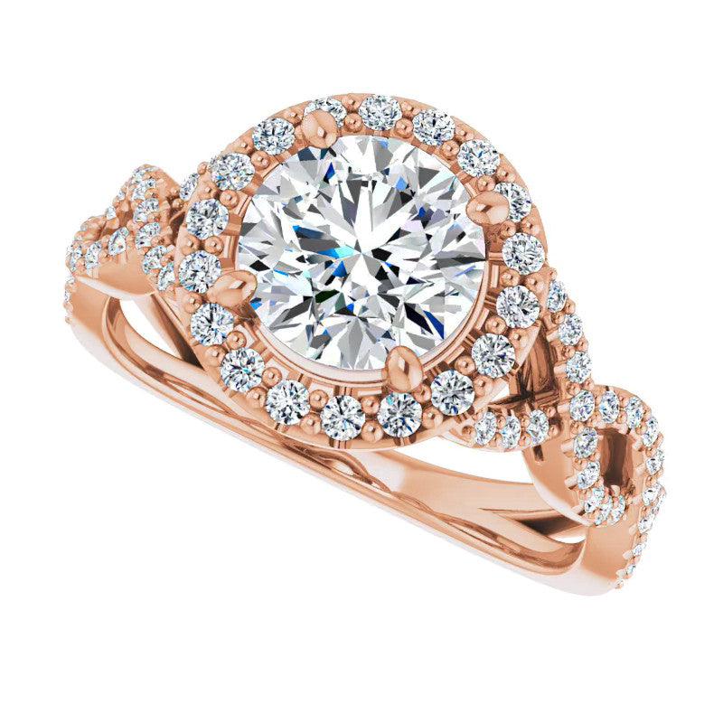 Round Infinity Halo Engagement Ring with Scrolls