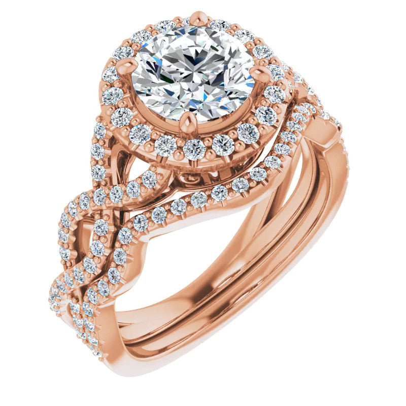 Round Infinity Halo Engagement Ring with Scrolls