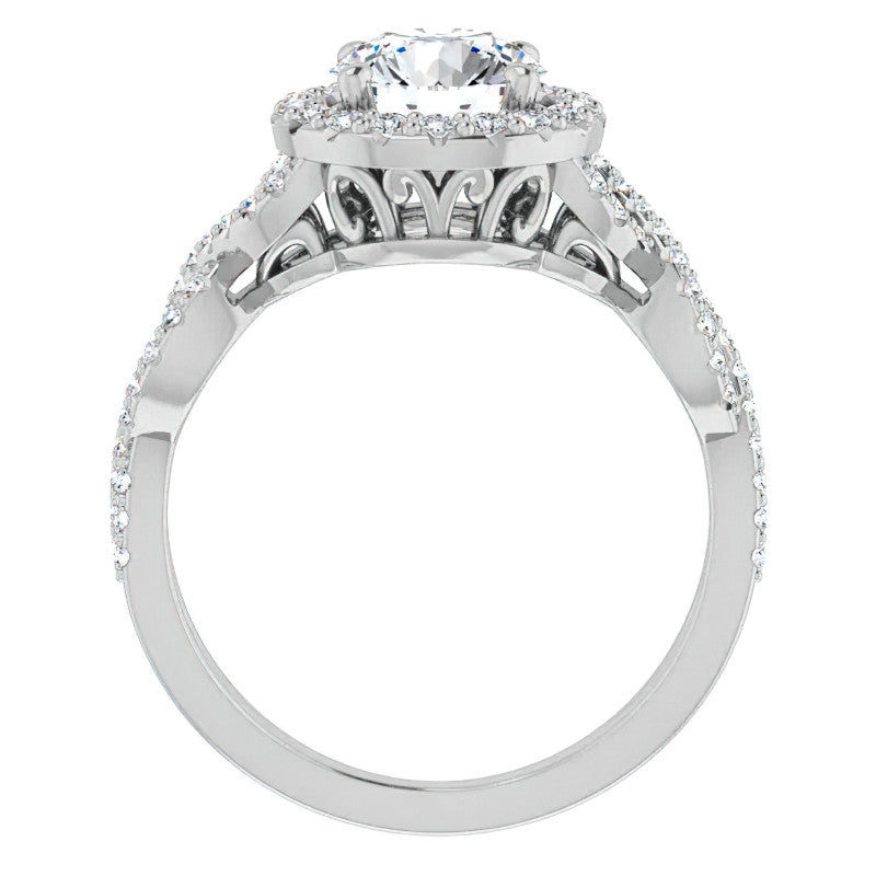 Round Infinity Halo Engagement Ring with Scrolls