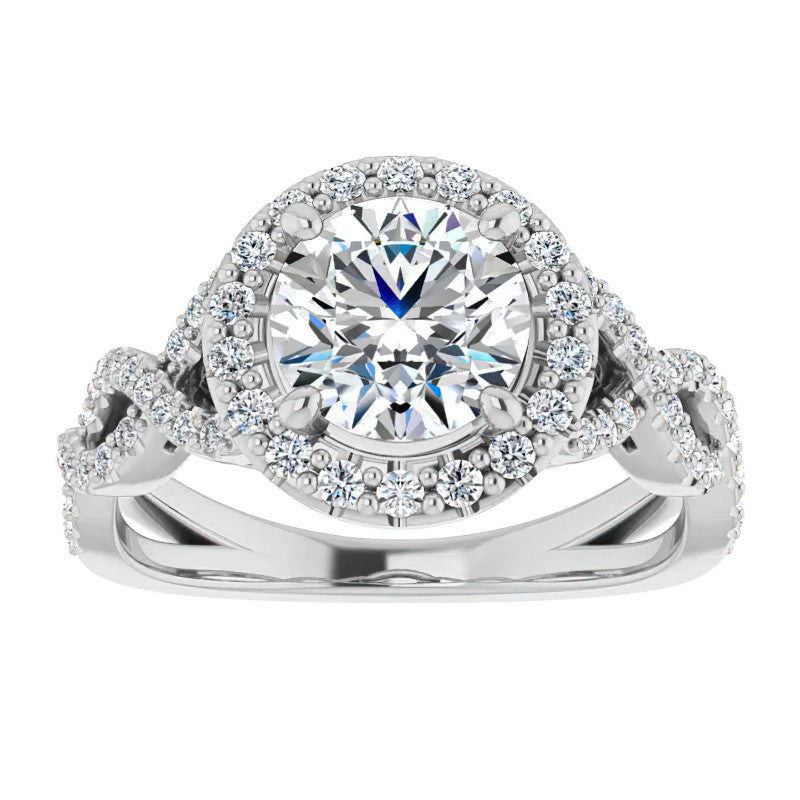 Round Infinity Halo Engagement Ring with Scrolls