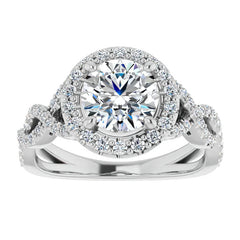 Round Infinity Halo Engagement Ring with Scrolls
