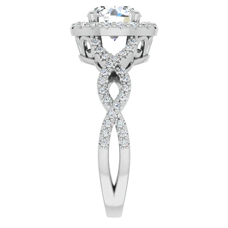 Round Infinity Halo Engagement Ring with Scrolls