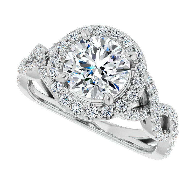 Round Infinity Halo Engagement Ring with Scrolls