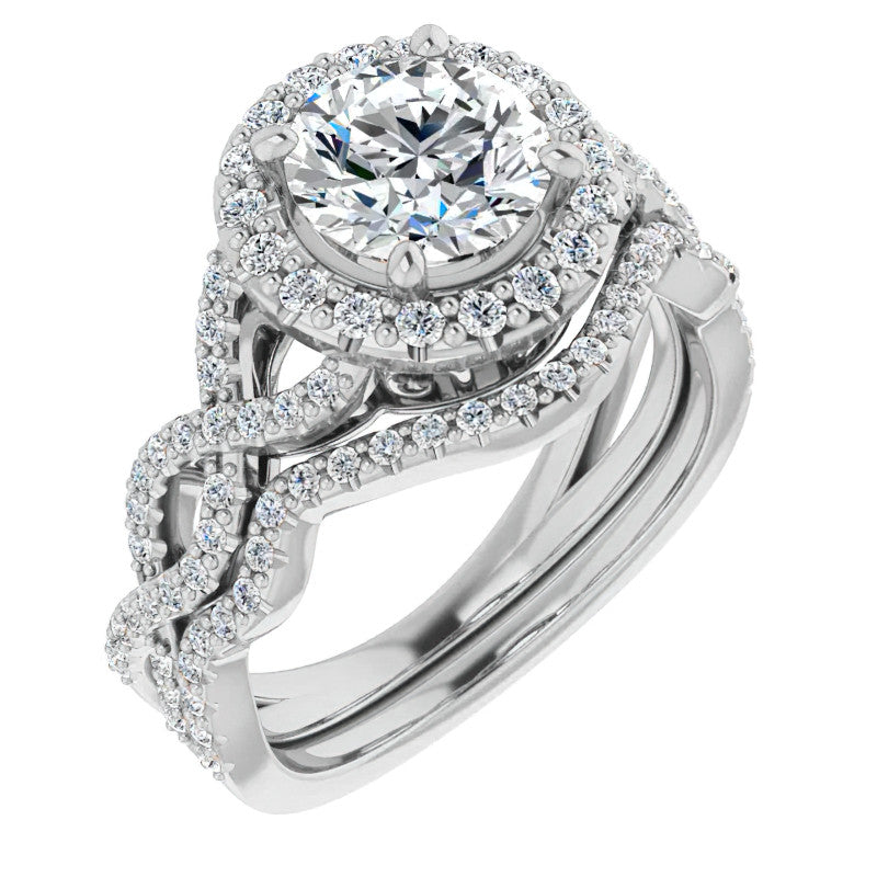 Round Infinity Halo Engagement Ring with Scrolls