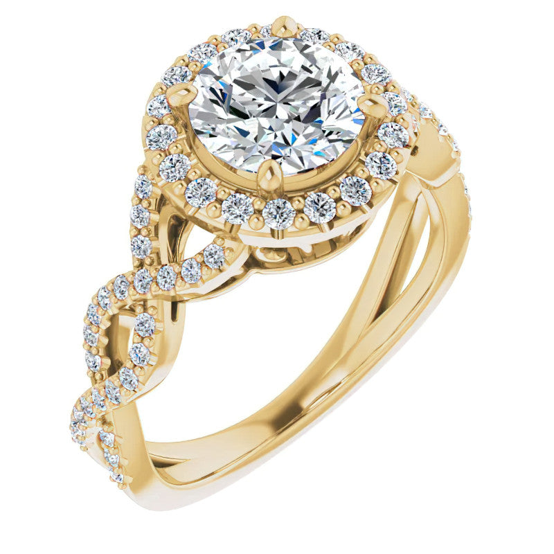 Round Infinity Halo Engagement Ring with Scrolls