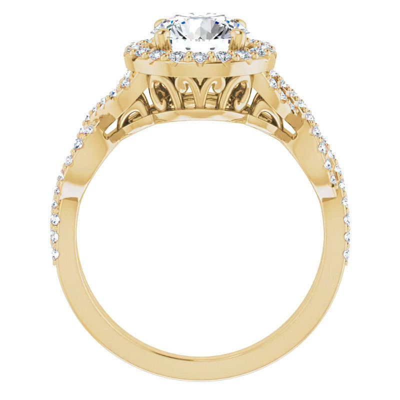 Round Infinity Halo Engagement Ring with Scrolls