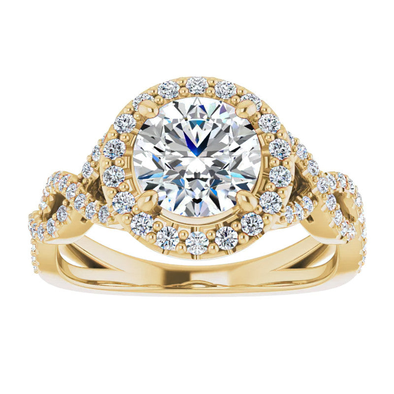 Round Infinity Halo Engagement Ring with Scrolls