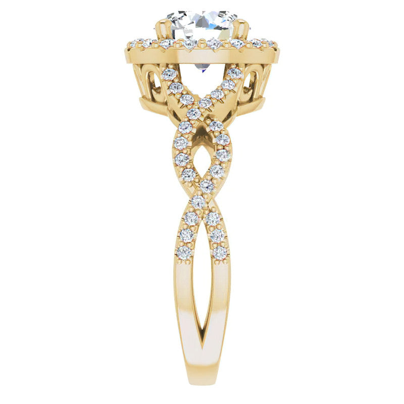 Round Infinity Halo Engagement Ring with Scrolls
