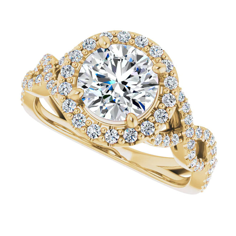 Round Infinity Halo Engagement Ring with Scrolls