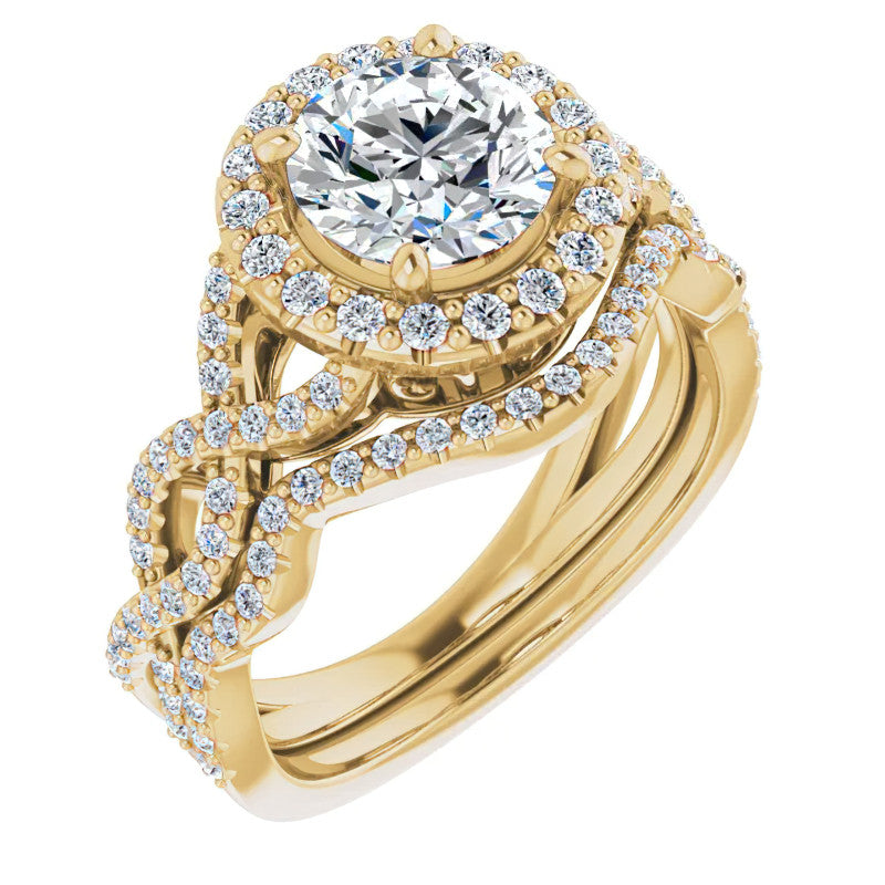 Round Infinity Halo Engagement Ring with Scrolls