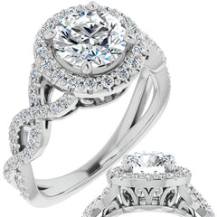 Round Infinity Halo Engagement Ring with Scrolls