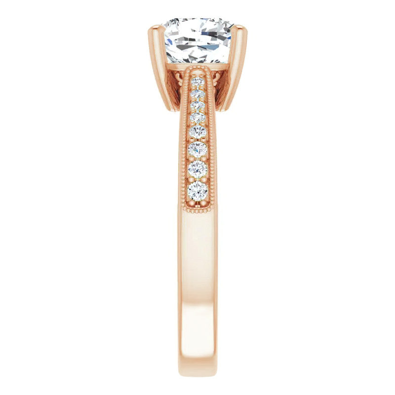 Cushion Engraved Engagement Ring with Milgrain