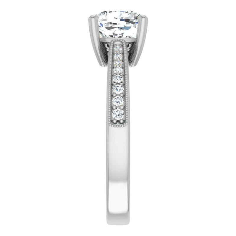 Cushion Engraved Engagement Ring with Milgrain