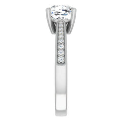 Cushion Engraved Engagement Ring with Milgrain