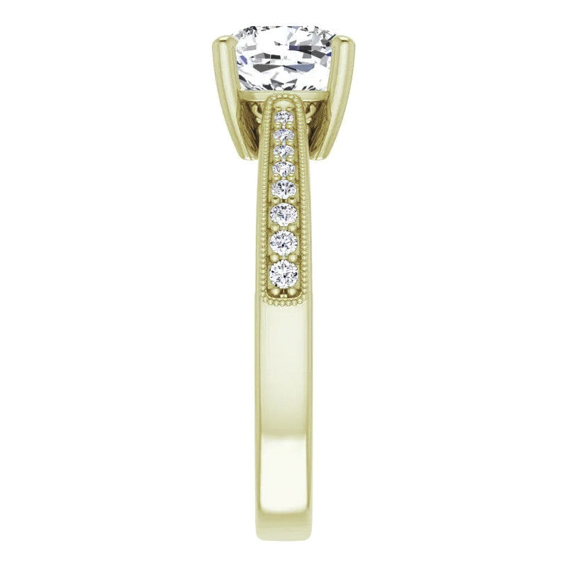 Cushion Engraved Engagement Ring with Milgrain