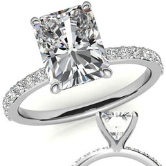 1.8mm Emerald / Radiant Moissanite Engagement Ring with Claw Prong