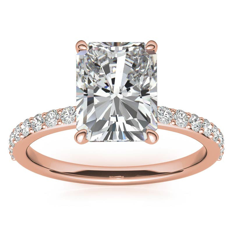 1.8mm Emerald / Radiant Moissanite Engagement Ring with Claw Prong