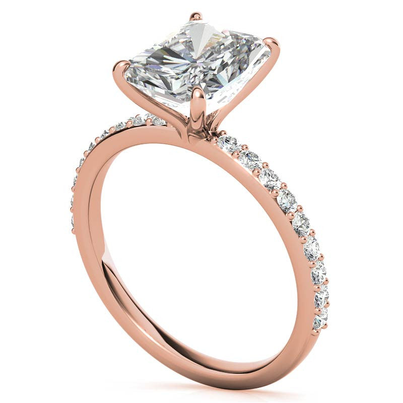 1.8mm Emerald / Radiant Moissanite Engagement Ring with Claw Prong