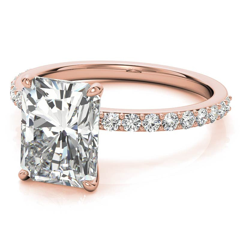 1.8mm Emerald / Radiant Moissanite Engagement Ring with Claw Prong