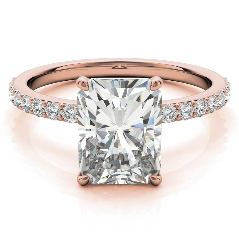1.8mm Emerald / Radiant Moissanite Engagement Ring with Claw Prong