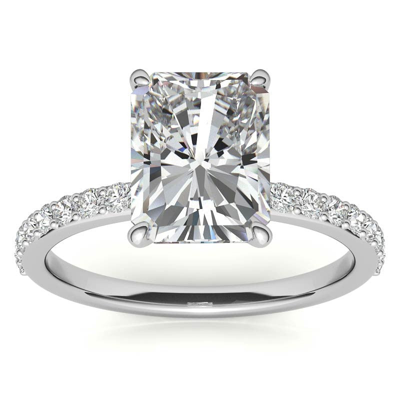 1.8mm Emerald / Radiant Moissanite Engagement Ring with Claw Prong