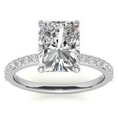 1.8mm Emerald / Radiant Moissanite Engagement Ring with Claw Prong