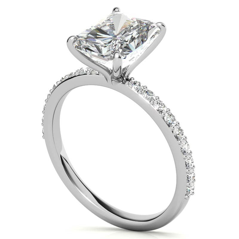 1.8mm Emerald / Radiant Moissanite Engagement Ring with Claw Prong