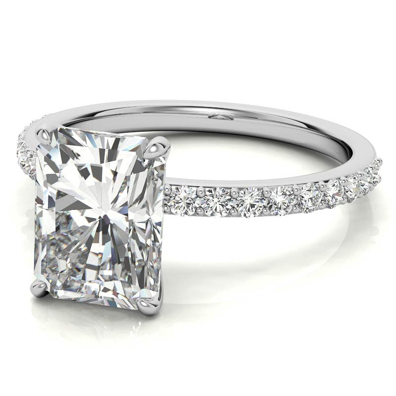 1.8mm Emerald / Radiant Moissanite Engagement Ring with Claw Prong