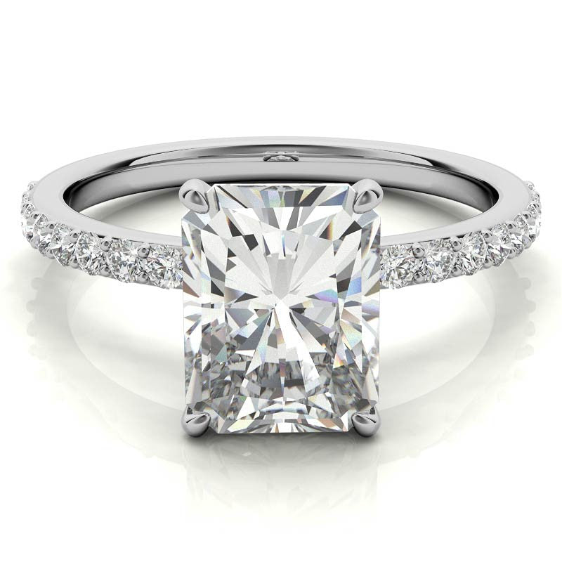 1.8mm Emerald / Radiant Moissanite Engagement Ring with Claw Prong