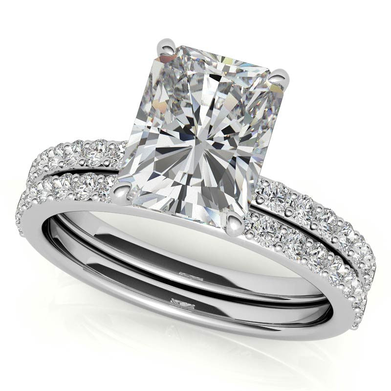 1.8mm Emerald / Radiant Moissanite Engagement Ring with Claw Prong