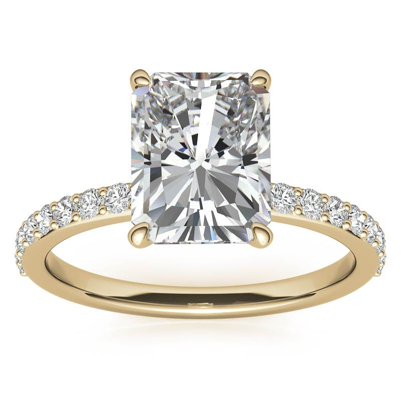 1.8mm Emerald / Radiant Moissanite Engagement Ring with Claw Prong