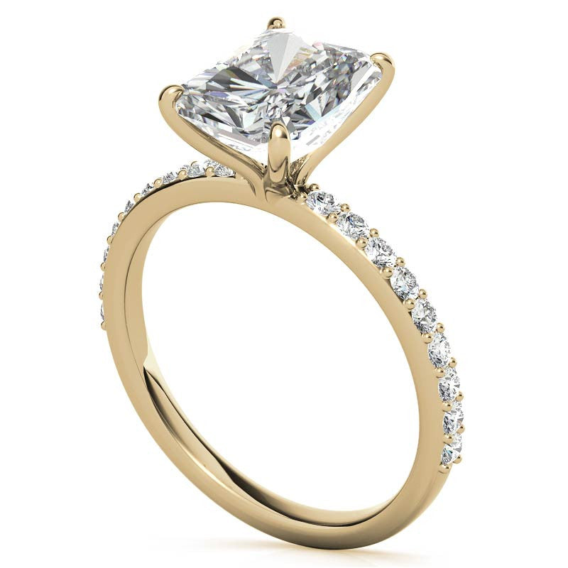 1.8mm Emerald / Radiant Moissanite Engagement Ring with Claw Prong