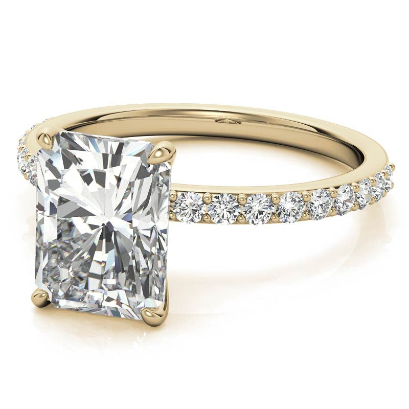 1.8mm Emerald / Radiant Moissanite Engagement Ring with Claw Prong