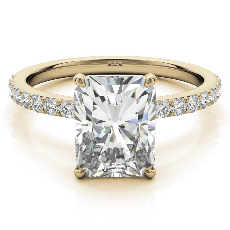 1.8mm Emerald / Radiant Moissanite Engagement Ring with Claw Prong