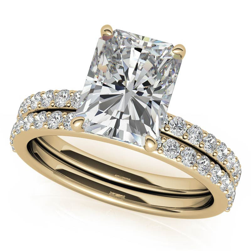 1.8mm Emerald / Radiant Moissanite Engagement Ring with Claw Prong