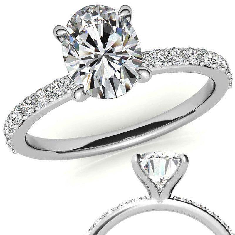 1.8mm Oval Moissanite Engagement Ring with Claw Prong