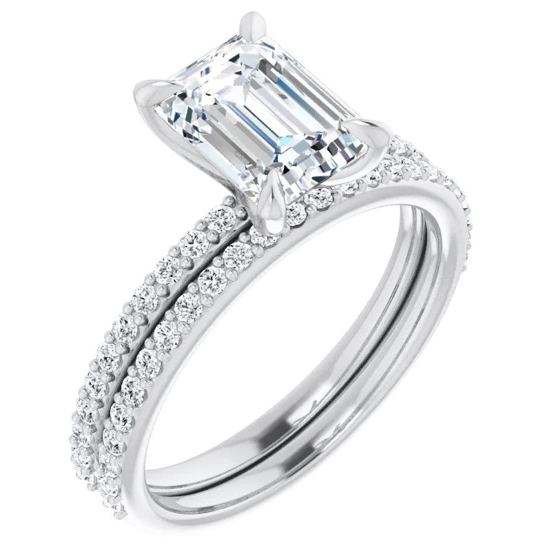 Emerald / Radiant Moissanite Engagement Ring with Claw Prongs