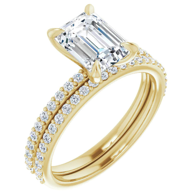 Emerald / Radiant Moissanite Engagement Ring with Claw Prongs
