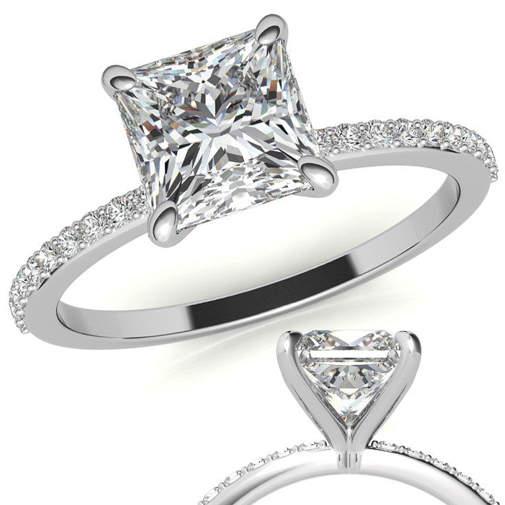 Princess cut Moissanite Engagement Ring with Claw Prongs